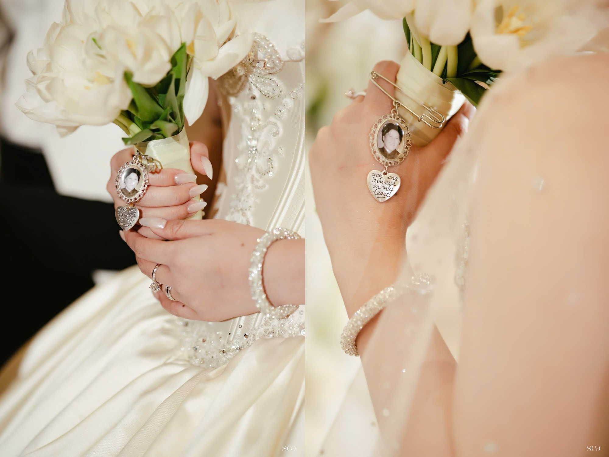 Cô dâu Minh Châu gắn ảnh bà ngọai trong bó hoa cưới đầy xúc động - Ảnh 1. Cô dâu Minh Châu gắn ảnh bà ngọai trong bó hoa cưới đầy xúc động - Ảnh 1.