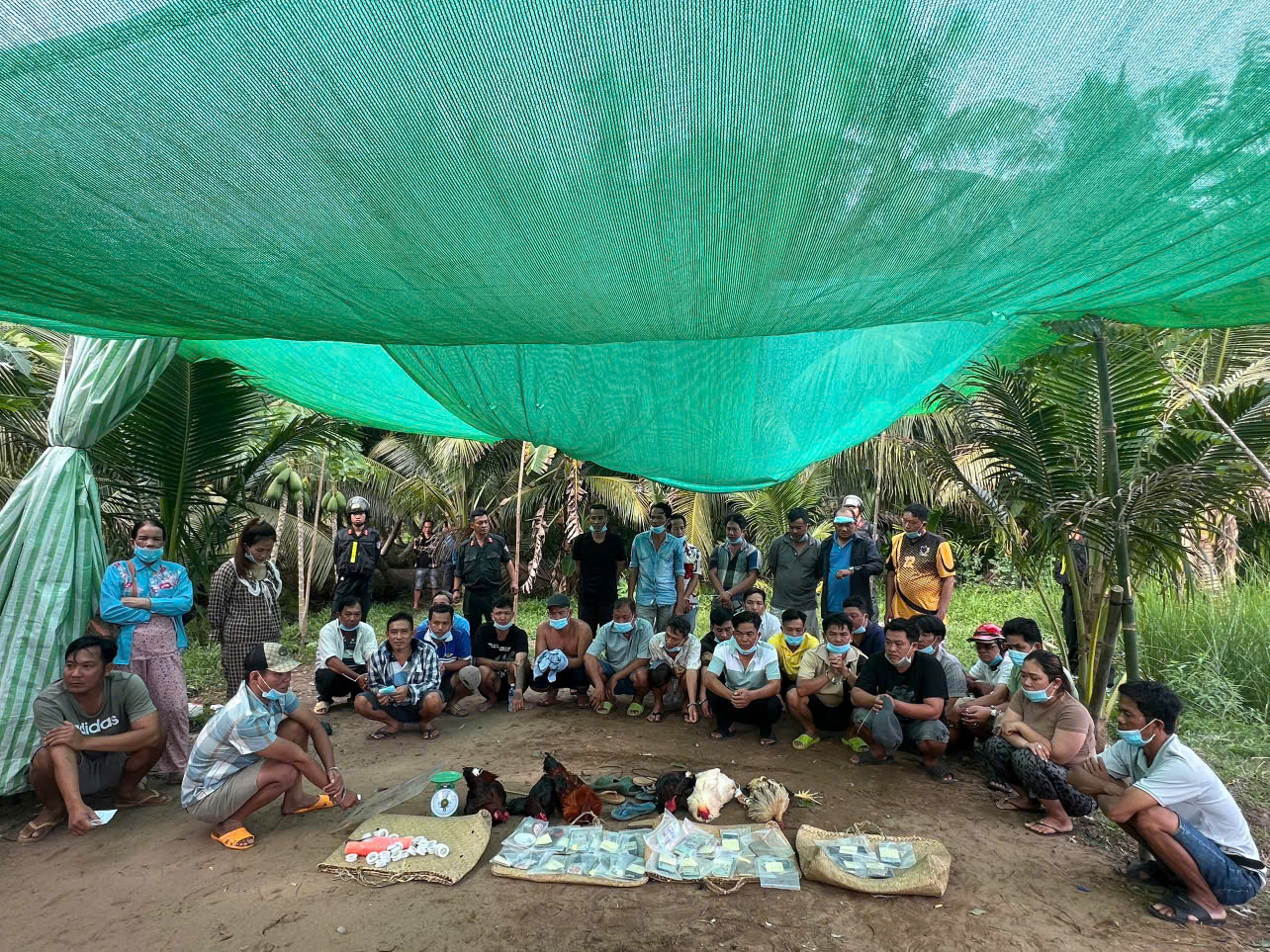 Vĩnh Long: Triệt xóa điểm đánh bạc giữa đồng lác, bắt 32 người- Ảnh 1. Vĩnh Long: Triệt xóa điểm đánh bạc giữa đồng lác, bắt 32 người- Ảnh 1.