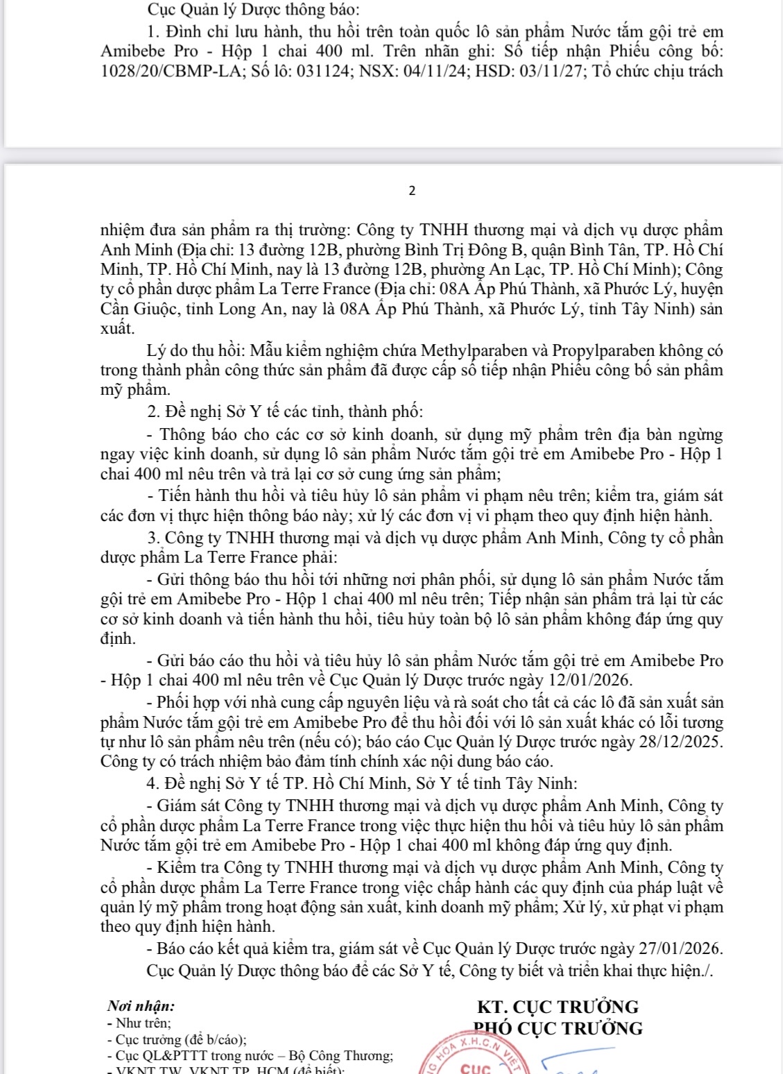 Thu hồi lô mỹ phẩm trong nhà thuốc bệnh viện vi phạm chất lượng - Ảnh 1.