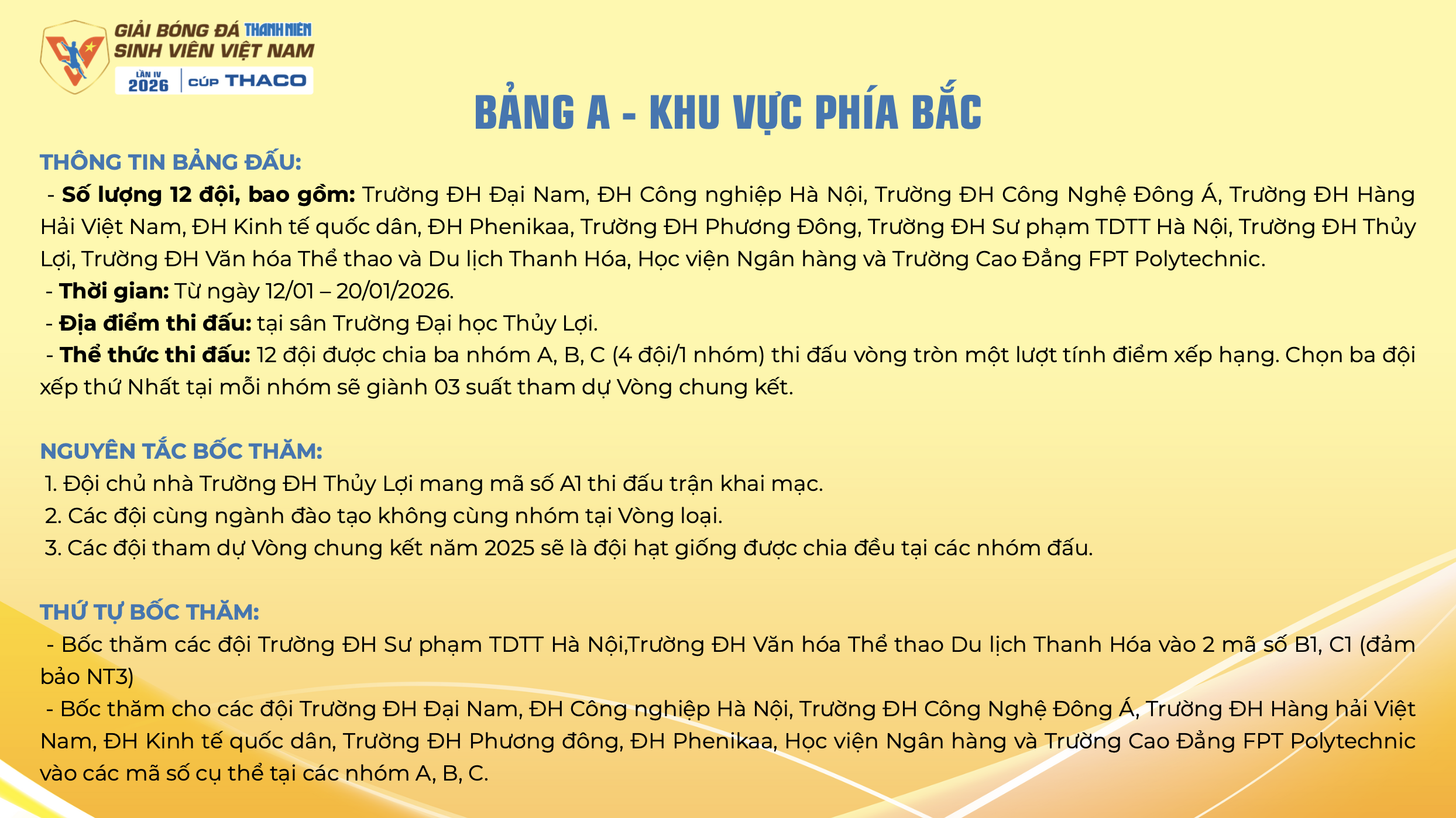 Lịch thi đấu mới nhất TNSV THACO cup 2026: Tất cả đều được phát trực tiếp, xem ở đâu?- Ảnh 3.