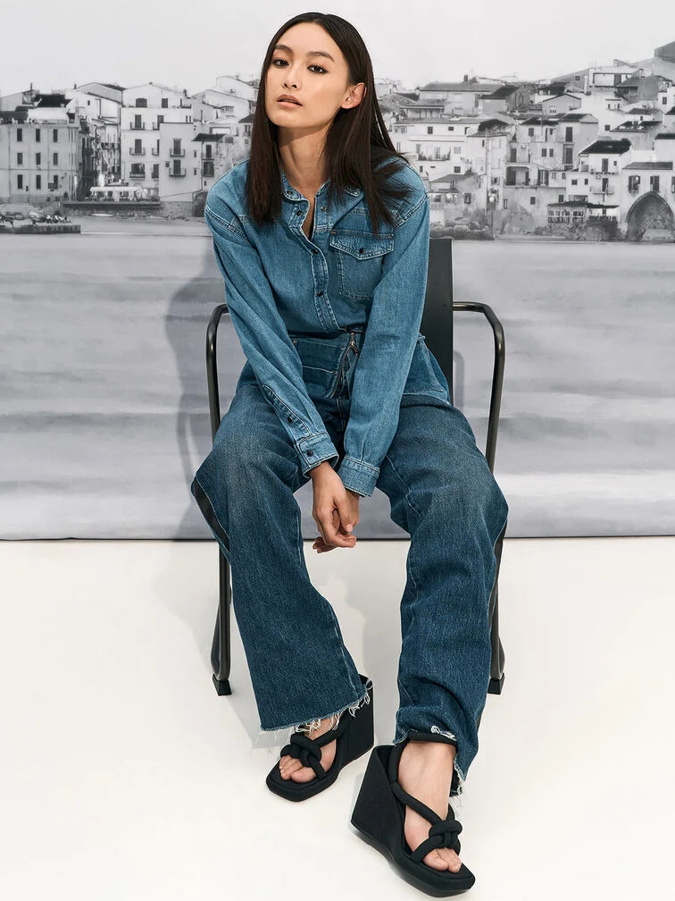 قميص جينز، شبابي ومثير ولكن ليس كثيرًا - صورة 3. Sơ mi denim, trẻ trung gợi cảm nhưng không quá lố- Ảnh 3.