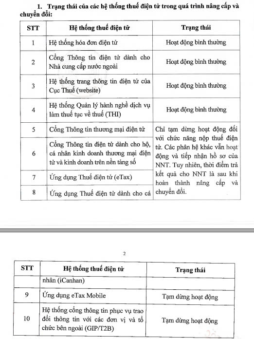 Tạm dừng hệ thống thuế điện tử từ 17 giờ hôm nay - Ảnh 1.