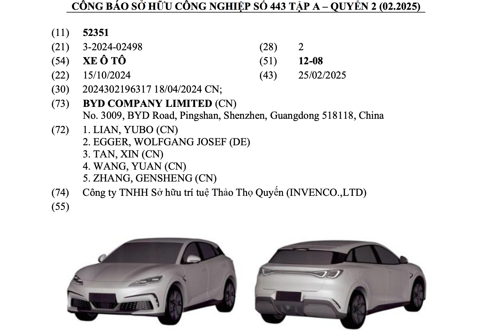 BYD đăng ký bản quyền kiểu dáng hai mẫu ô tô mới tại Việt Nam- Ảnh 1.