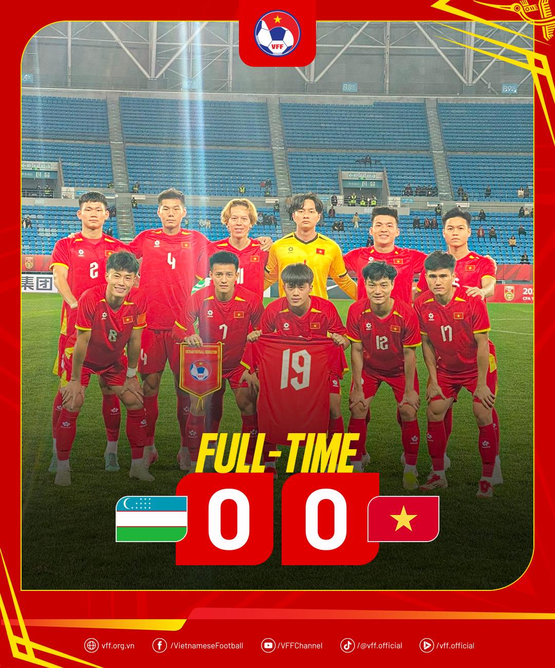 U.22 เวียดนาม เสมออย่างดราม่ากับทีมที่แข็งแกร่งอย่างอุซเบกิสถาน เข้าสู่รอบ 2 ทีมสุดท้าย หลังจากเจ้าภาพจีน - ภาพที่ 1 U.22 Việt Nam hòa kịch tính đội cực mạnh Uzbekistan: Lọt tốp 2, sau chủ nhà Trung Quốc- Ảnh 1.