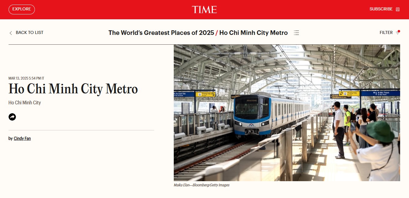 Metro TP . HCM vào tốp 100 điểm đến của tạp chí Time năm 2025 - Ảnh 1. Metro TP . HCM vào tốp 100 điểm đến của tạp chí Time năm 2025 - Ảnh 1.