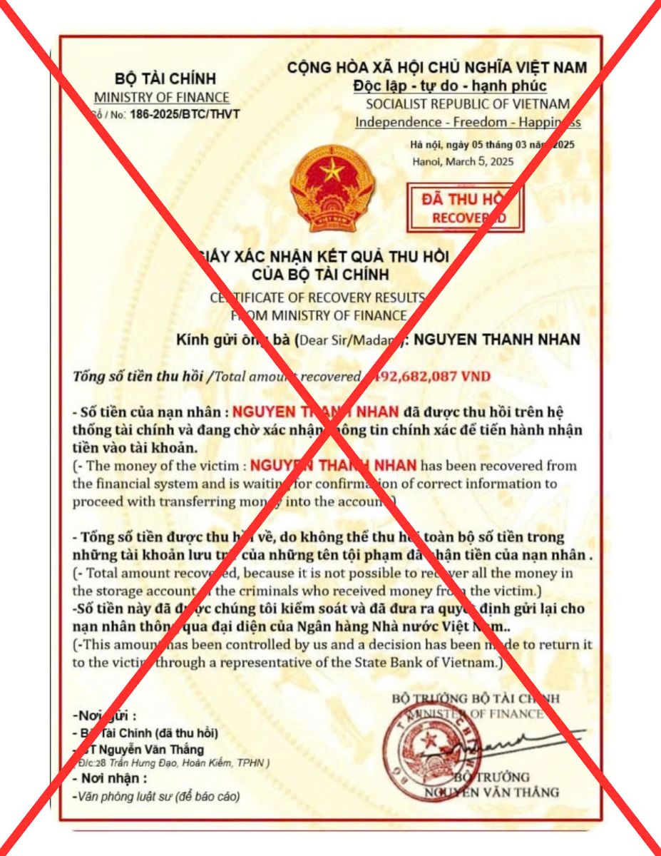 Cảnh báo tình trạng giả mạo Bộ Tài chính để lừa đảo- Ảnh 1. Cảnh báo tình trạng giả mạo Bộ Tài chính để lừa đảo- Ảnh 1.