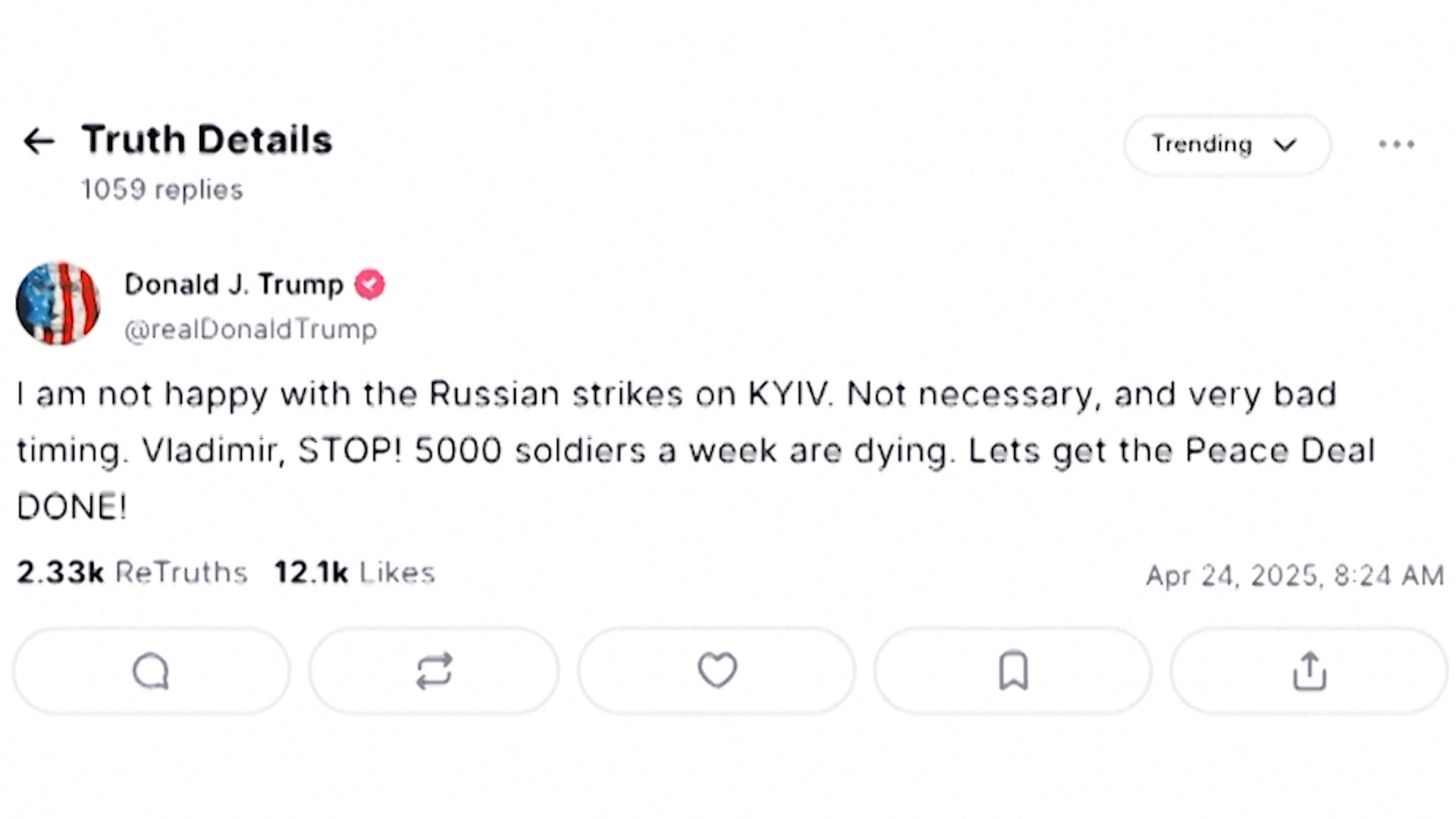 Ông Trump yêu cầu ông Putin dừng lại sau khi cuộc tấn công của Nga ở Kyiv - Ảnh 1. Ông Trump yêu cầu ông Putin dừng lại sau khi cuộc tấn công của Nga ở Kyiv - Ảnh 1.