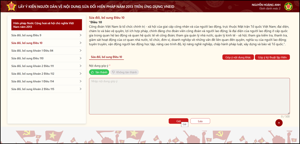 Sửa đổi Hiến pháp 2013: 2 cách góp ý trên VNeID và web VNeID- Ảnh 9. Sửa đổi Hiến pháp 2013: 2 cách góp ý trên VNeID và web VNeID- Ảnh 9.
