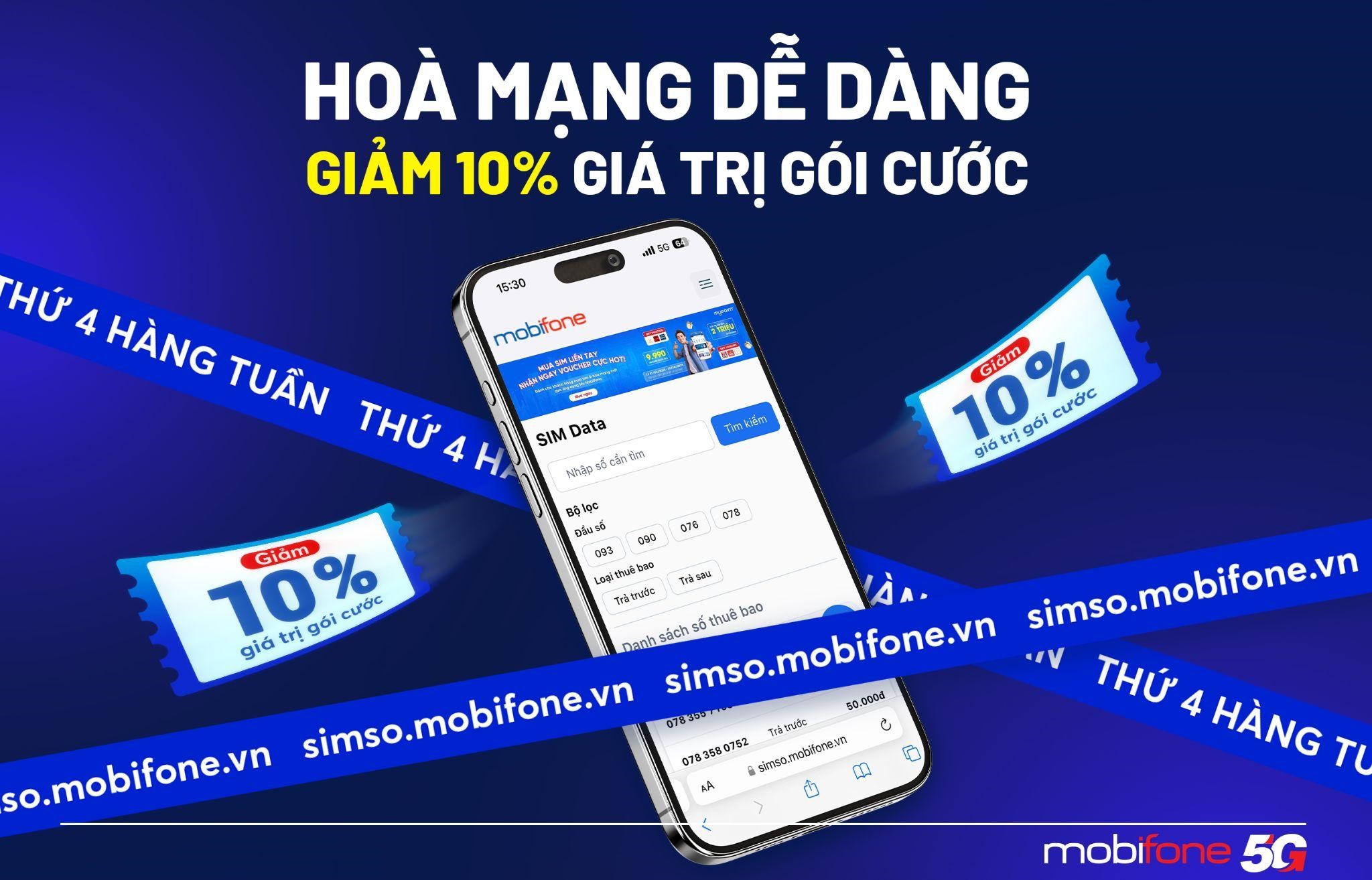 MobiFone giảm 10% giá gói cước, tặng hàng ngàn voucher cho khách hàng hòa mạng online- Ảnh 1. MobiFone giảm 10% giá gói cước, tặng hàng ngàn voucher cho khách hàng hòa mạng online- Ảnh 1.