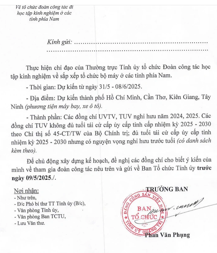 Quảng Trị hoãn kế hoạch đưa cán bộ sắp nghỉ hưu đi học tập kinh nghiệm - Ảnh 1.
