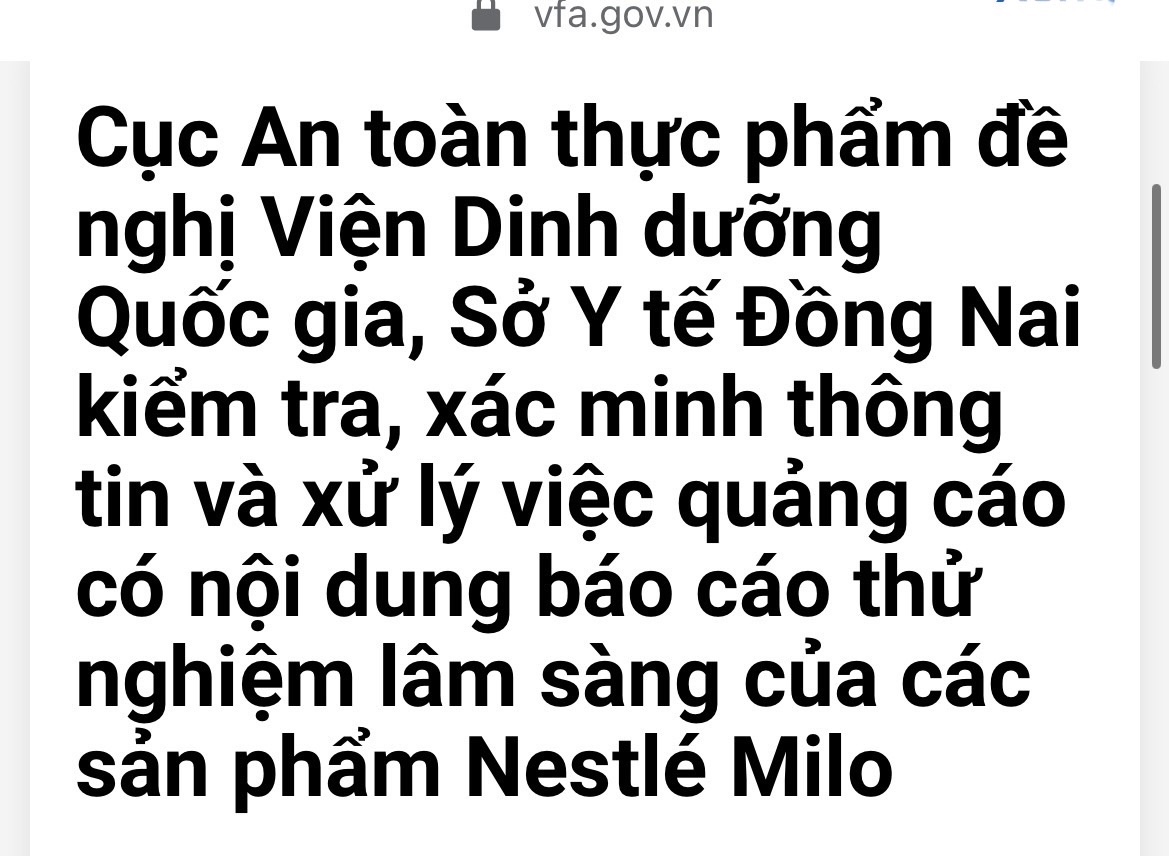 Bộ Y tế yêu cầu xác minh quảng cáo thử nghiệm lâm sàng của Nestlé Milo- Ảnh 1. Bộ Y tế yêu cầu xác minh quảng cáo thử nghiệm lâm sàng của Nestlé Milo- Ảnh 1.