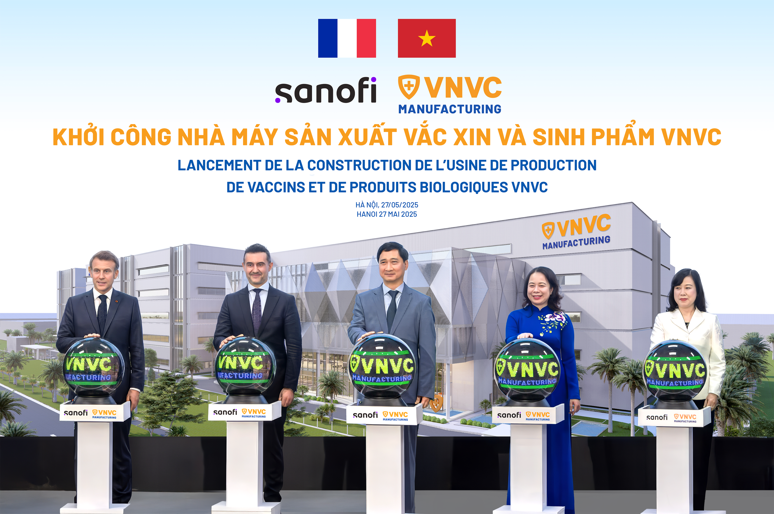 Tổng thống Pháp Macron bấm nút khởi công Nhà máy Vắc xin và Sinh phẩm VNVC - Ảnh 1.