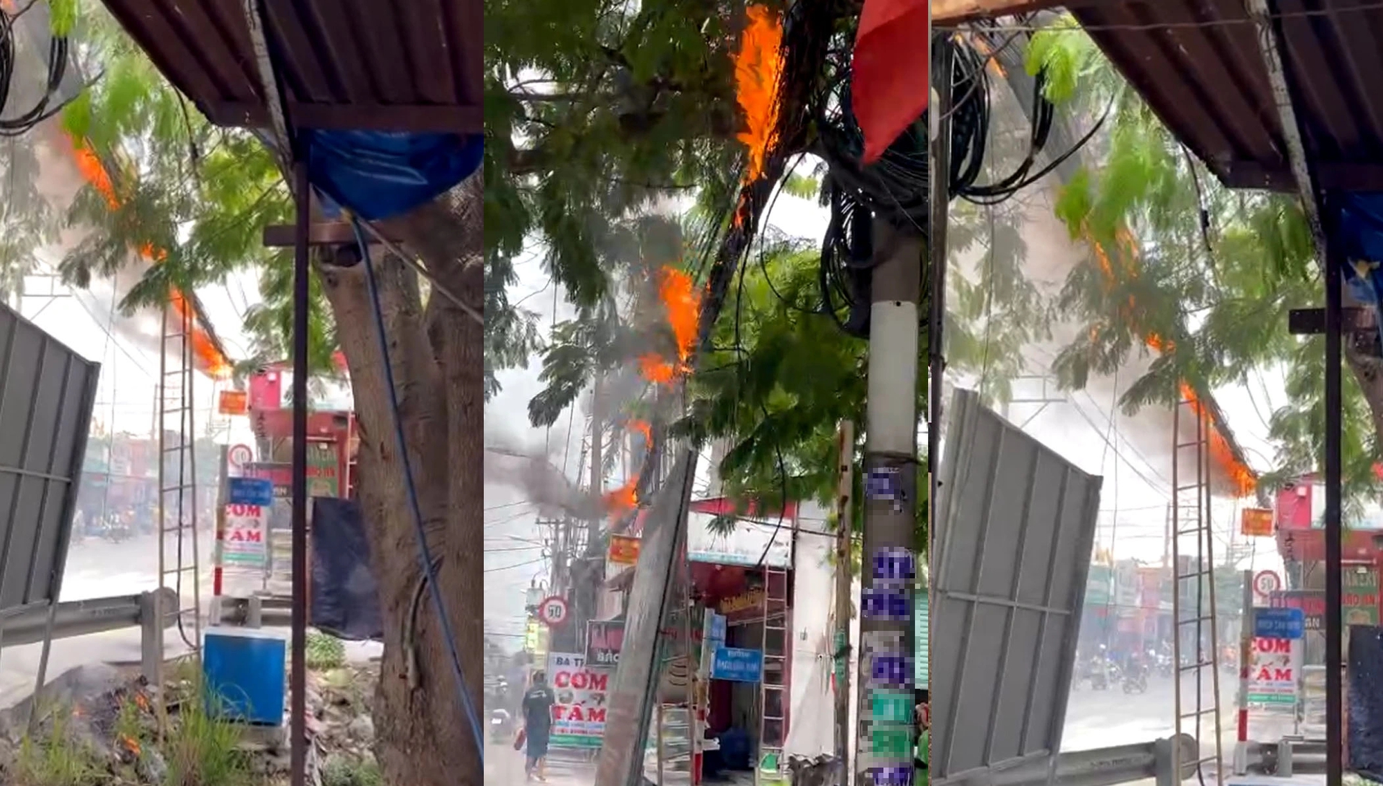 Cháy đường điện, cáp viễn thông suýt cháy tiệm bánh ở vùng ven - Ảnh 1.