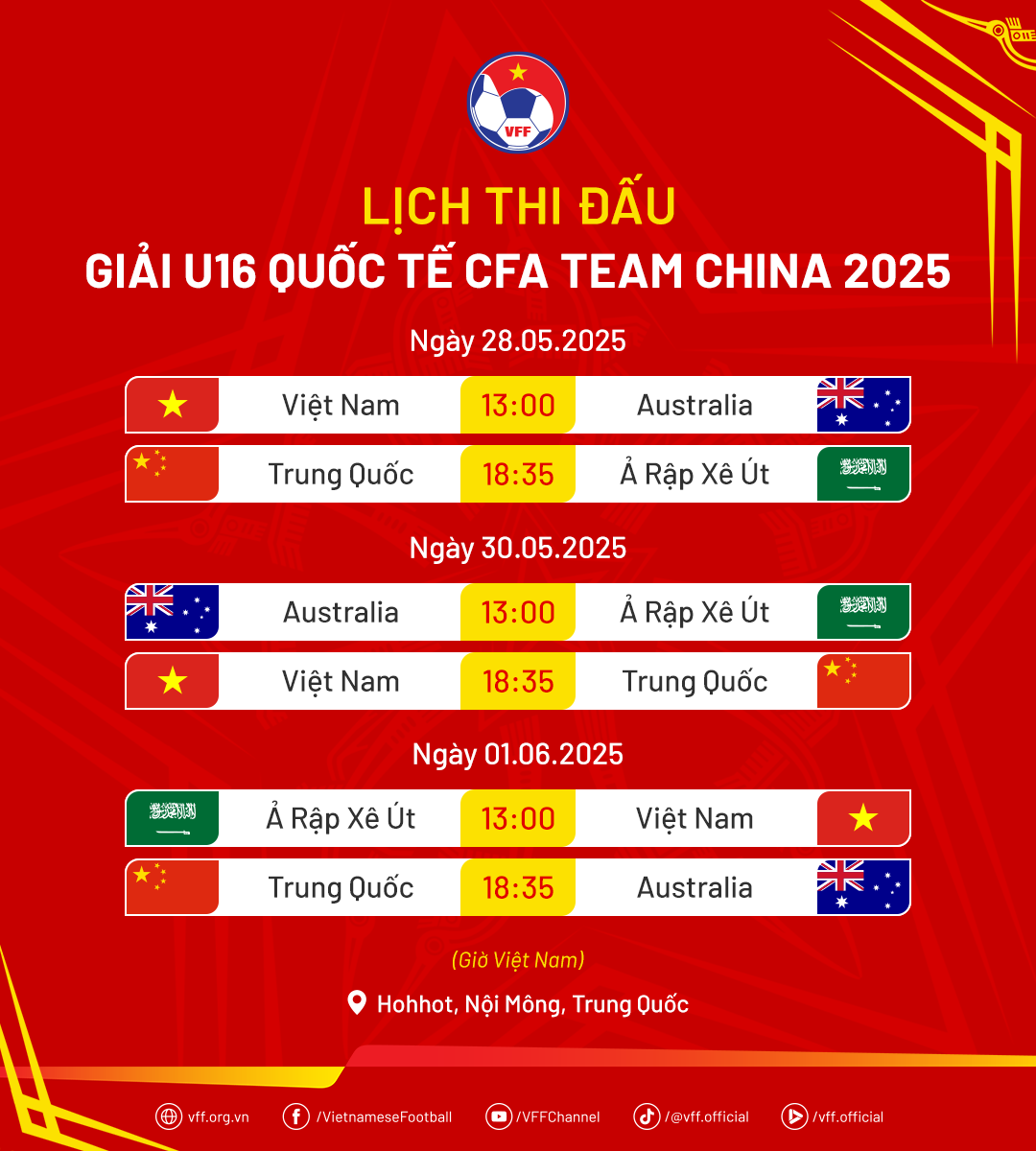Lịch thi đấu U.16 Việt Nam mới nhất: Chạm trán Trung Quốc, Úc khi nào? Lịch thi đấu U.16 Việt Nam mới nhất: Chạm trán Trung Quốc, Úc khi nào?