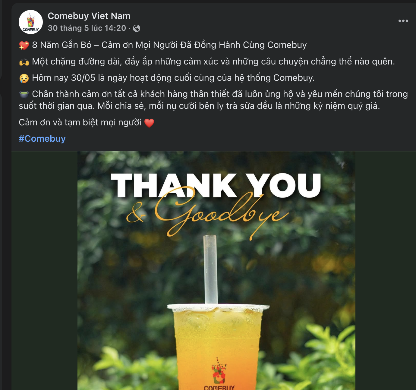 Không chỉ Hot&Cold, thương hiệu trà sữa khác ở TP.HCM vừa thông báo đóng cửa vĩnh viễn - Ảnh 1. Không chỉ Hot&Cold, thương hiệu trà sữa khác ở TP.HCM vừa thông báo đóng cửa vĩnh viễn - Ảnh 1.