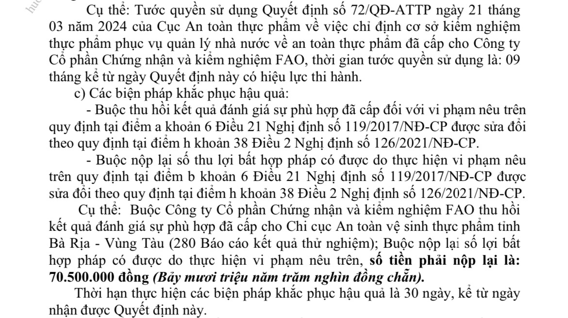 Một công ty kiểm nghiệm thực phẩm phải thu hồi 280 kết quả thử nghiệm - Ảnh 1.