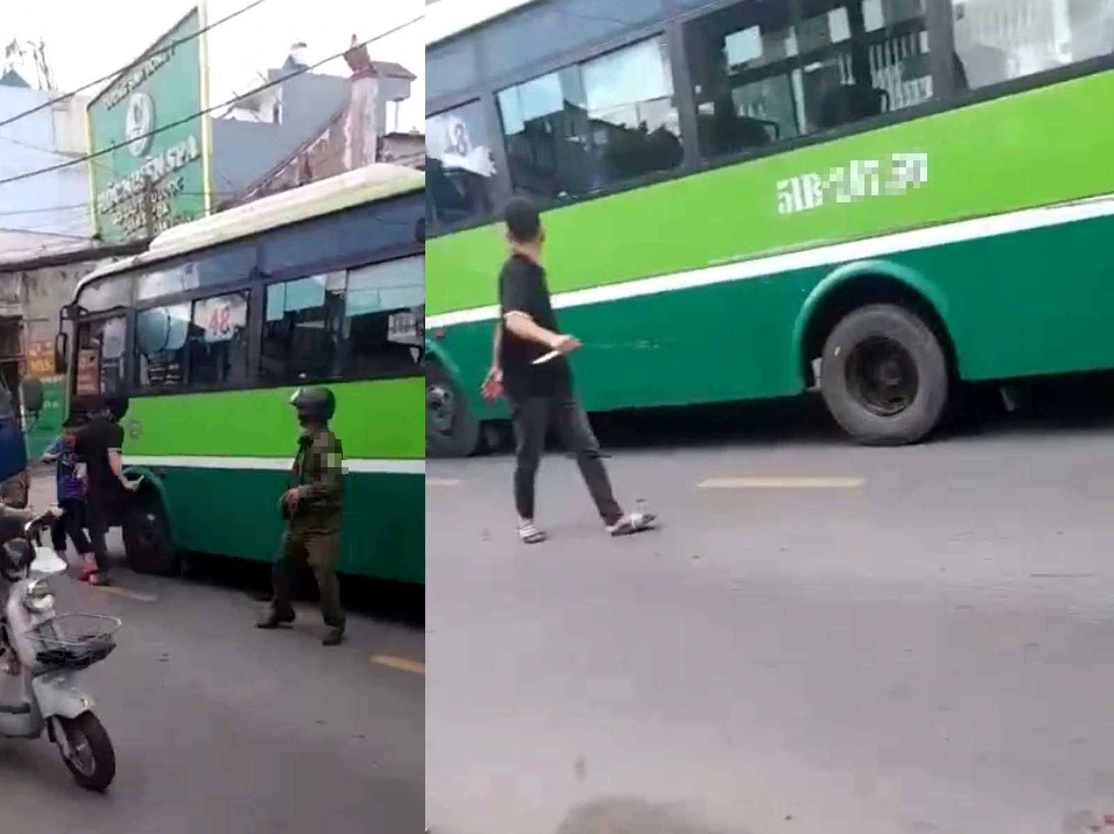 Cự cãi trên đường, tài xế xe tải cầm dao đuổi đánh tài xế xe buýt - Ảnh 1.