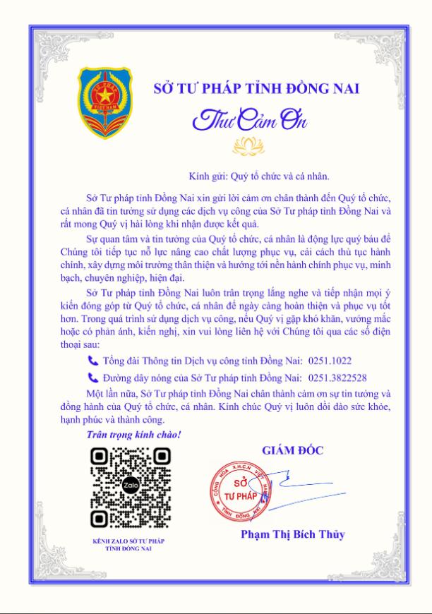Đồng Nai: Gửi thư cảm ơn người dân, doanh nghiệp khi thực hiện dịch vụ công - Ảnh 1.