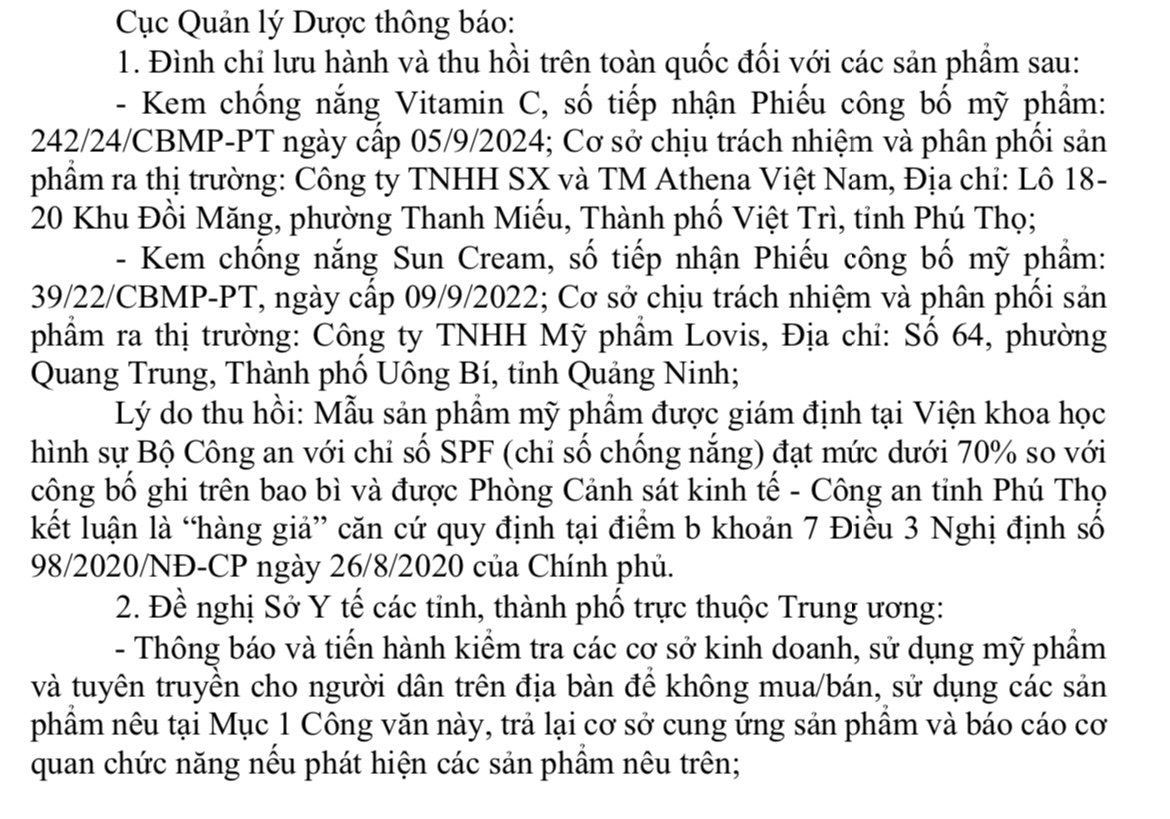 Thu hồi toàn quốc, dừng sử dụng 2 kem chống nắng là hàng giả - Ảnh 1.