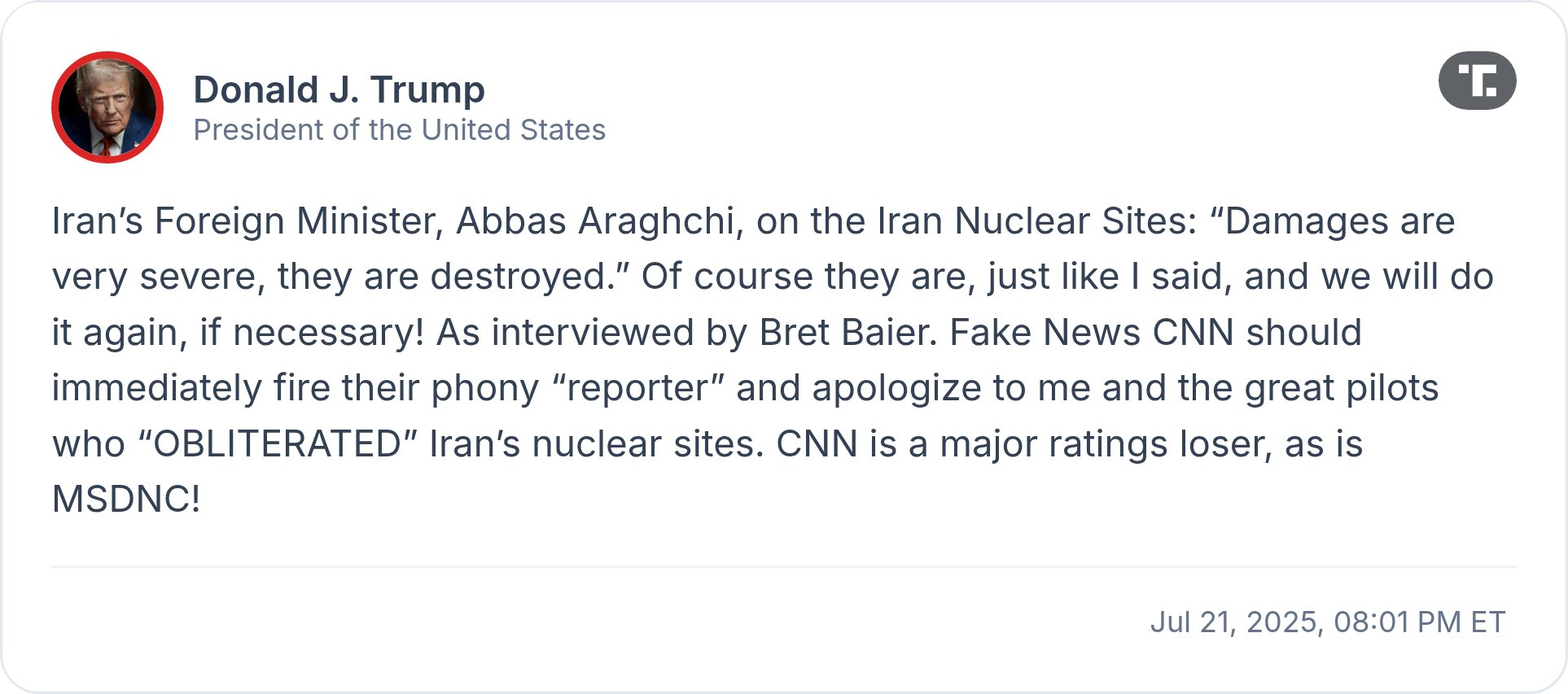Iran không từ bỏ chương trình hạt nhân, ông Trump dọa ‘sẽ đánh nữa’