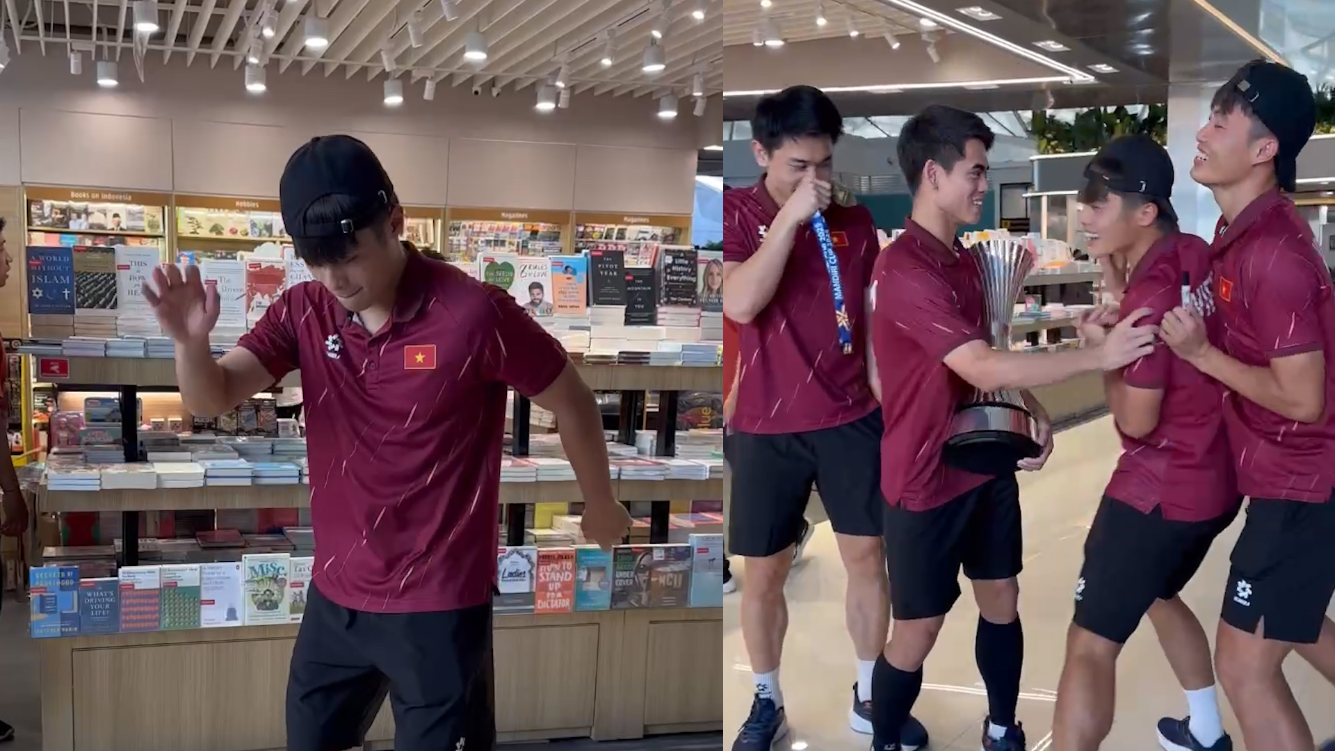 Quoc Viet mengundang Dinh Bac, Van Khang,... untuk menari TikTok mengikuti tren yang sangat lucu di bandara - Foto 1. Quốc Việt rủ Đình Bắc, Văn Khang,... nhảy TikTok theo trend cực hài hước ở sân bay - Ảnh 1.