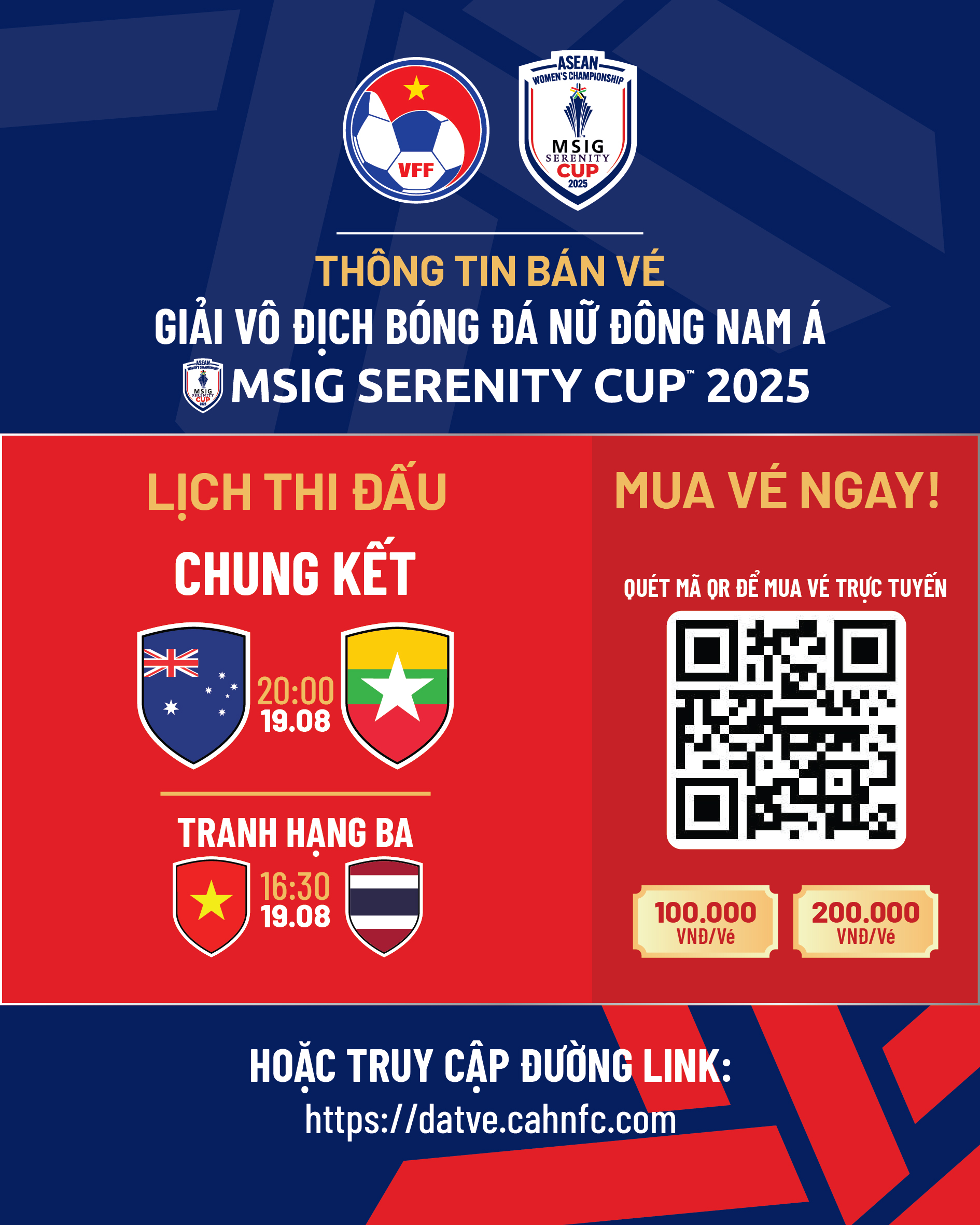 09:00 den 17 augusti: Biljetterna till det vietnamesiska lagets bronsmatch och finalen i AFF Women's Cup släpps - Foto 1. 9 giờ ngày 17.8: Bán vé trận tranh HCĐ của đội tuyển Việt Nam và chung kết AFF Cup nữ - Ảnh 1.