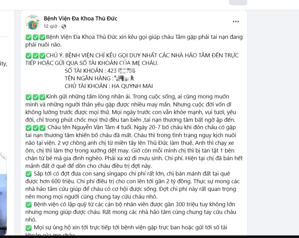Giả Mạo Dùng Tên Bệnh Viện, Đăng Bài Kêu Gọi Quyên Góp 2 Tỉ Đồng 1 Giả Mạo Bệnh Viện, Đăng Bài Kêu Gọi Quyên Góp 2 Tỉ Đồng - Ảnh 1.