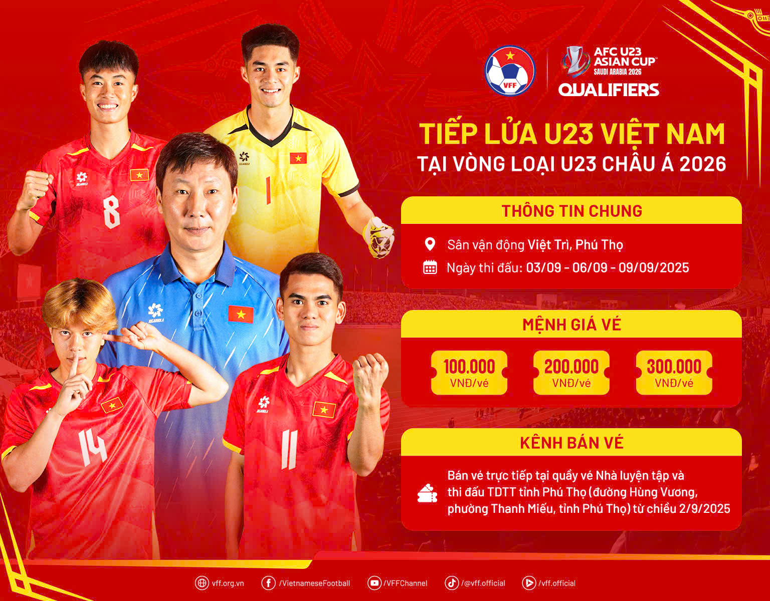 VFF có động thái đặc biệt, bán vé trực tiếp tại Phú Thọ: U.23 Việt Nam hãy chiến thắng!- Ảnh 1. VFF có động thái đặc biệt, bán vé trực tiếp tại Phú Thọ: U.23 Việt Nam hãy chiến thắng!- Ảnh 1.
