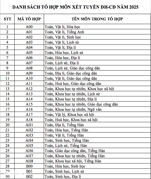 Danh sách 344 tổ hợp môn xét tuyển đại học, cao đẳng năm 2025 - Ảnh 1.