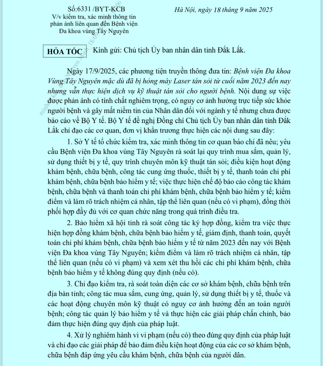 Xác minh Bệnh viện Đa khoa Vùng Tây Nguyên tán sỏi cho bệnh nhân khi máy hỏng - Ảnh 1.