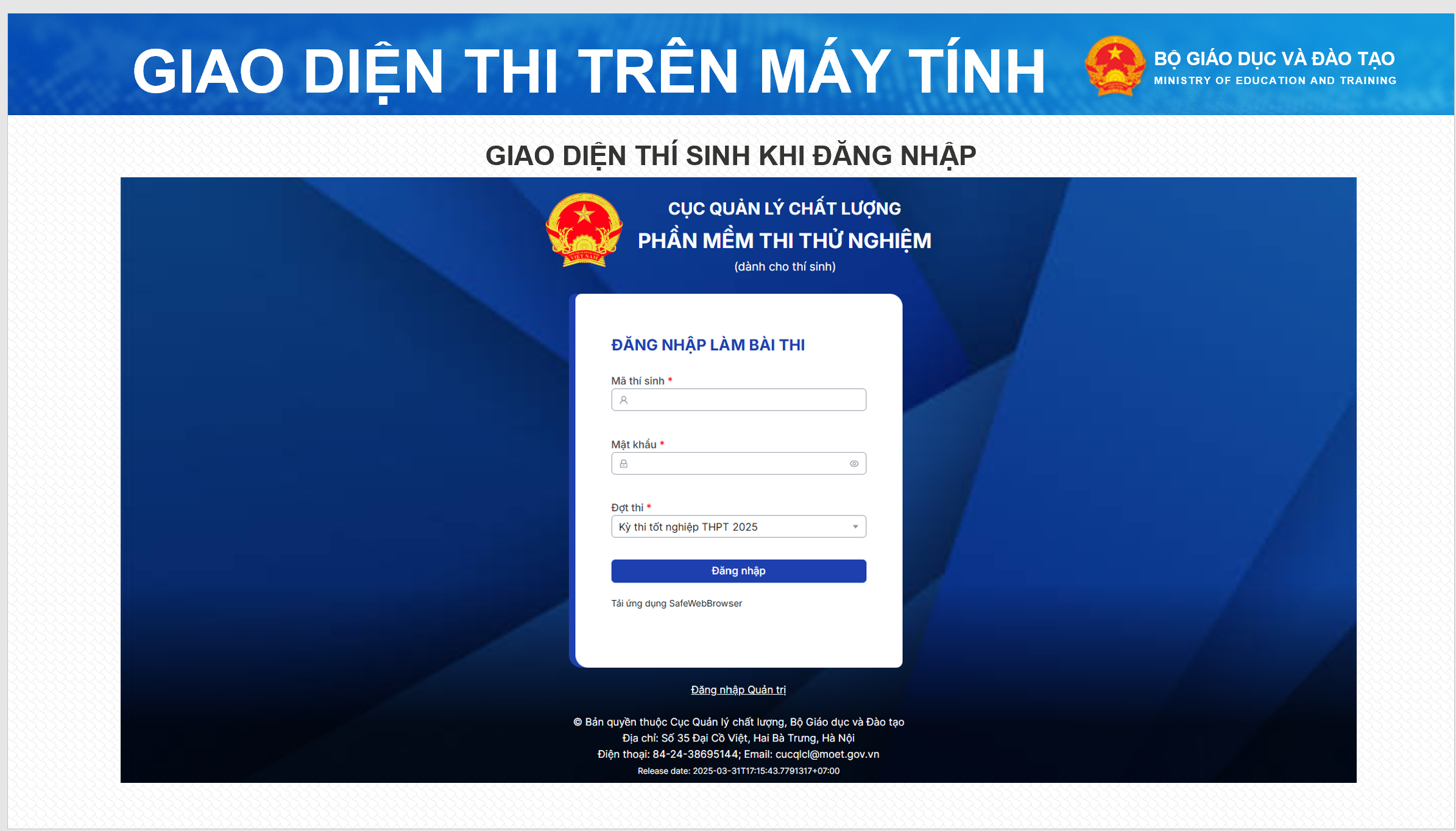 Giao diện bài thi tốt nghiệp THPT trên máy tính - Ảnh 1.