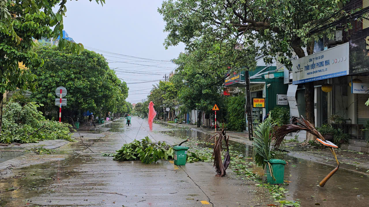 Đường phố Đồng Hới ngổn ngang, cây đổ mái tôn bay sau bão số 10- Ảnh 2.