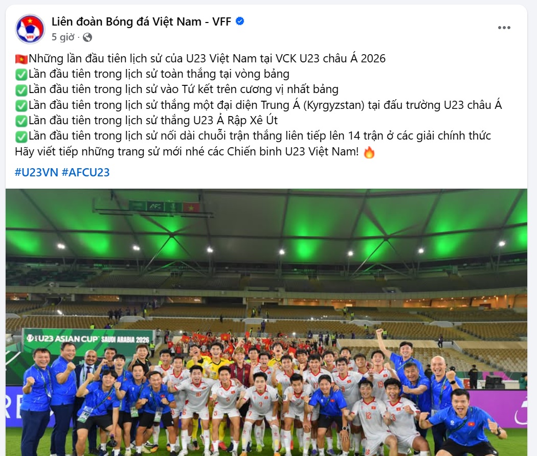 V&agrave;o tứ kết ch&acirc;u &Aacute; với 3 trận to&agrave;n thắng, U.23 Việt Nam lập loạt kỷ lục - Ảnh 1.