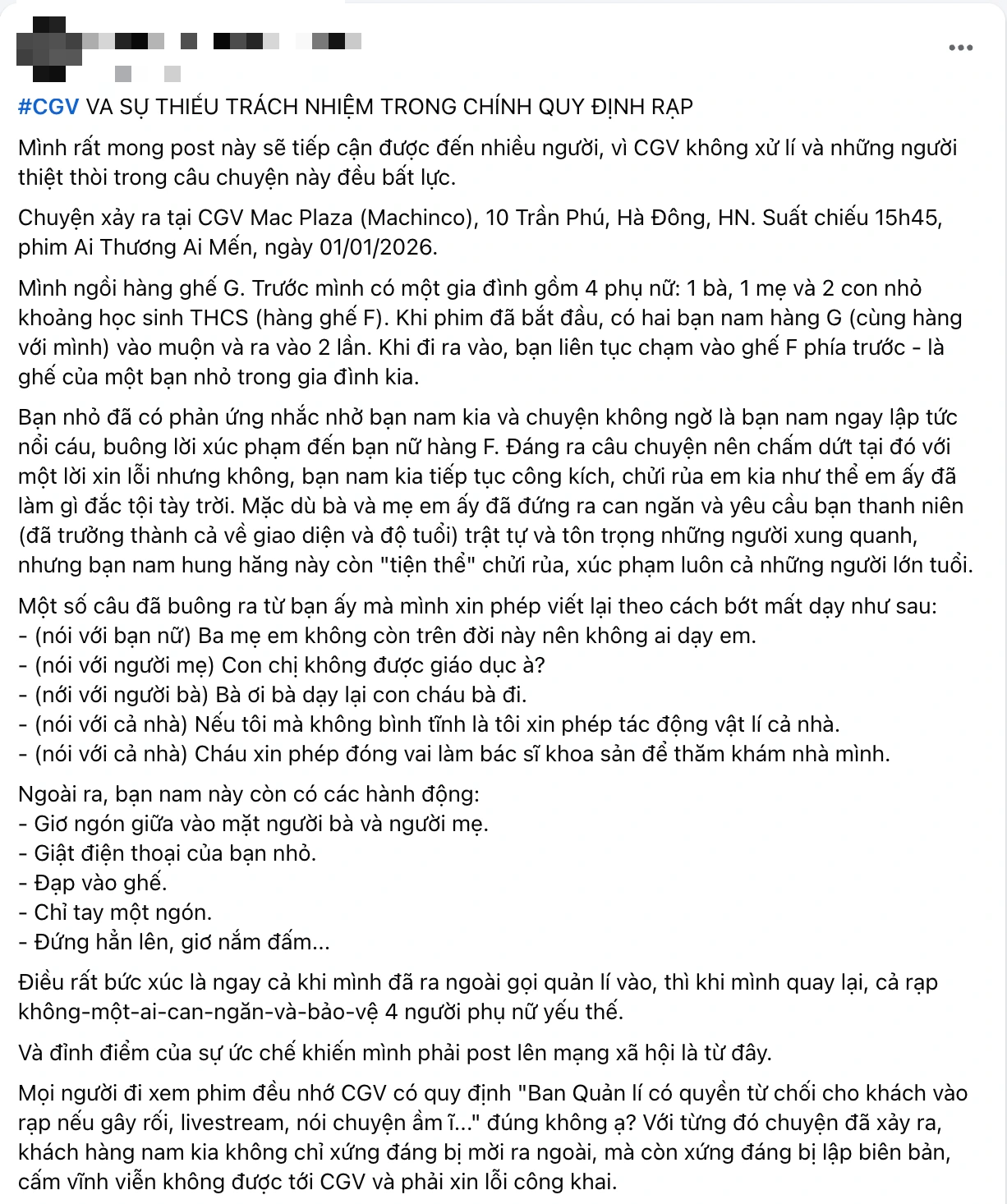 Khách hàng bị chửi bới, xúc phạm trong rạp chiếu phim ở Hà Nội, CGV nói gì?- Ảnh 1.