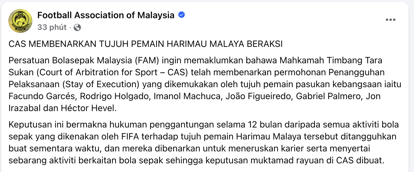Nóng: 7 cầu thủ Malaysia nhập tịch ‘lậu’ được thi đấu trở lại, động thái gây sốc của CAS- Ảnh 1.