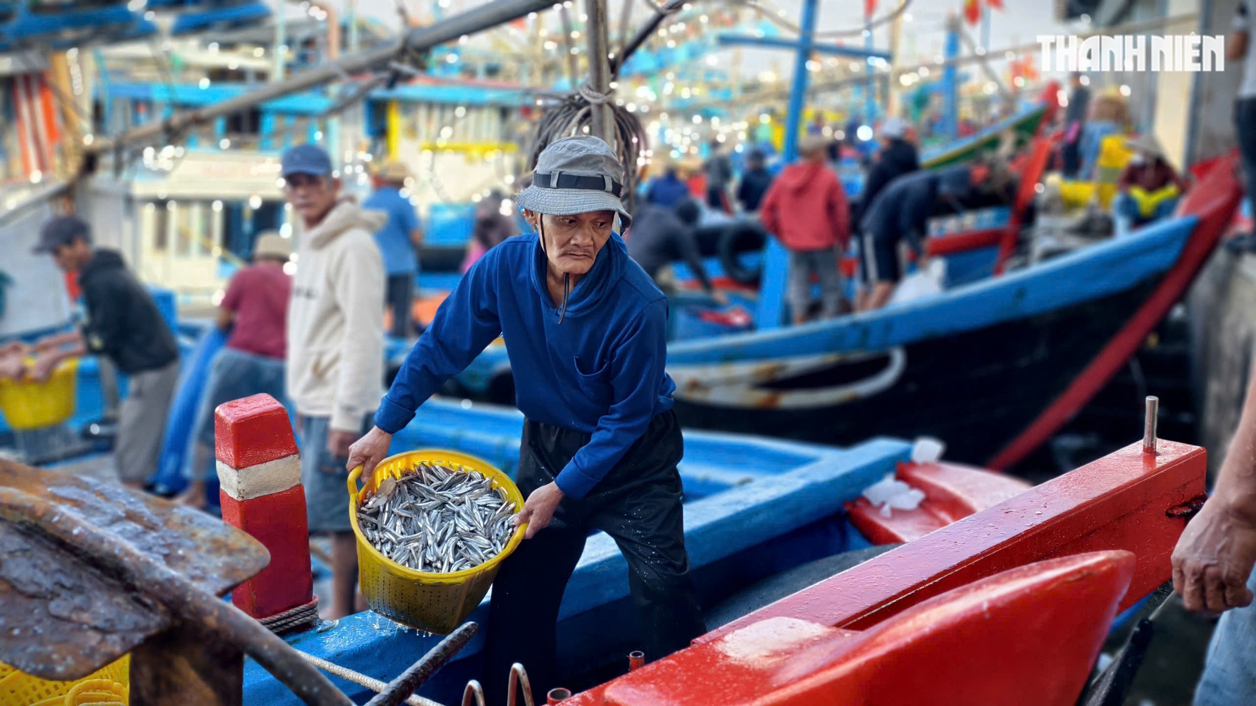 Cảng cá Quảng Ngãi rộn ràng phiên biển cuối năm: Mệt mấy cũng vui- Ảnh 4. Cảng cá Quảng Ngãi rộn ràng phiên biển cuối năm: Mệt mấy cũng vui- Ảnh 4.