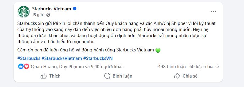 Starbucks Việt Nam xin lỗi shipper vì sự cố đơn hàng giá 0 đồng - Ảnh 2.