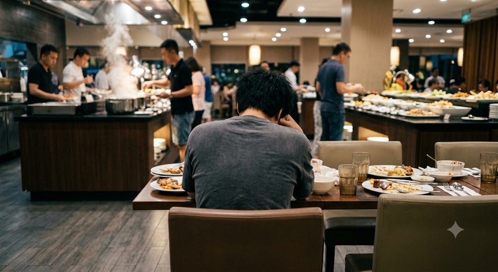 Ăn buffet nhiều gấp 3 lần bình thường, nam thanh niên tự gây nôn đến ngất xỉu - Ảnh 1.