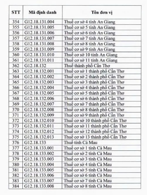 Mã định danh điện tử mới của 34 thuế tỉnh, thành phố và 350 thuế cơ sở - Ảnh 10.