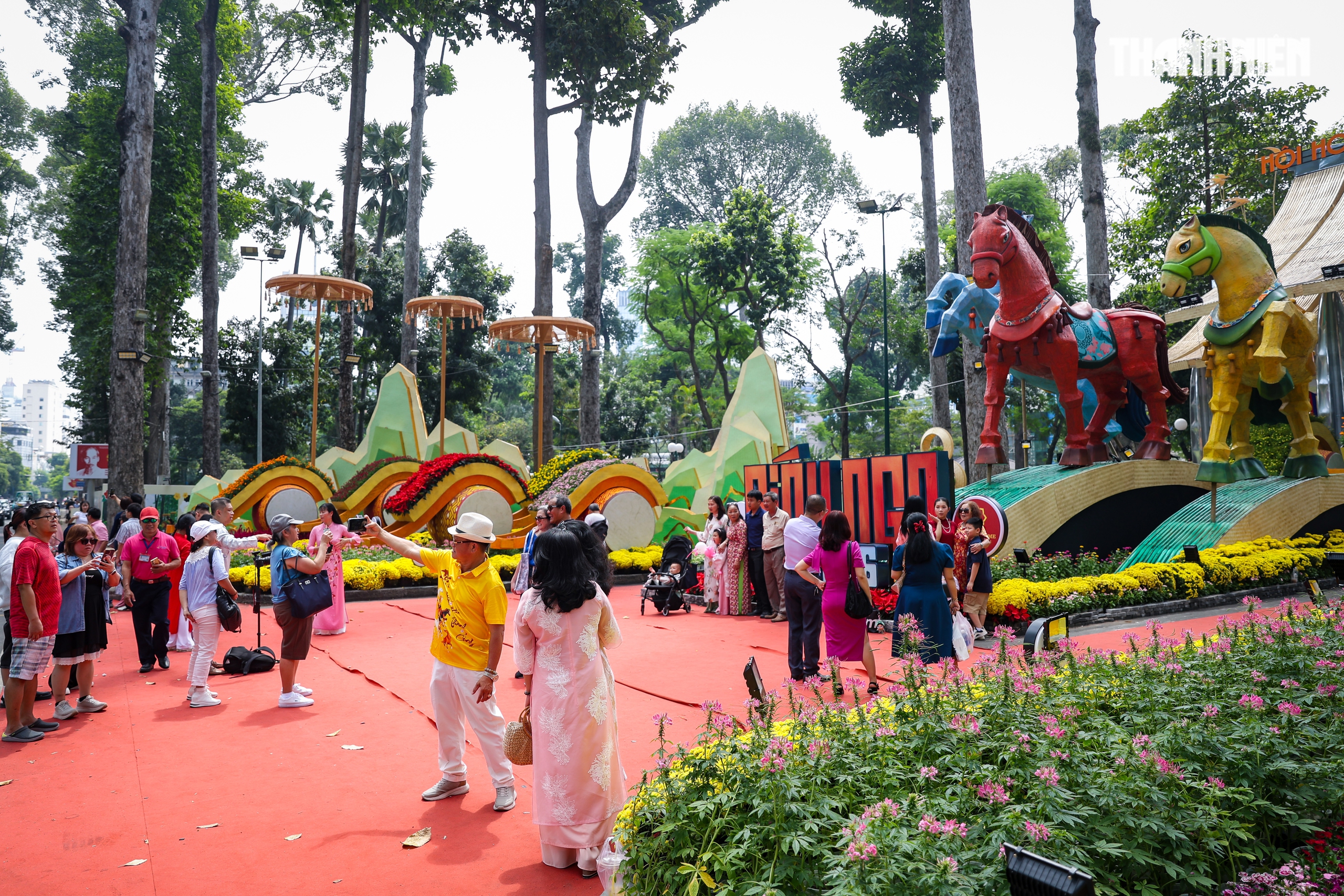 Bạn trẻ đổ về Hội hoa xuân Tao Đàn thưởng lãm sắc xuân, xem ngựa thật - Ảnh 18.