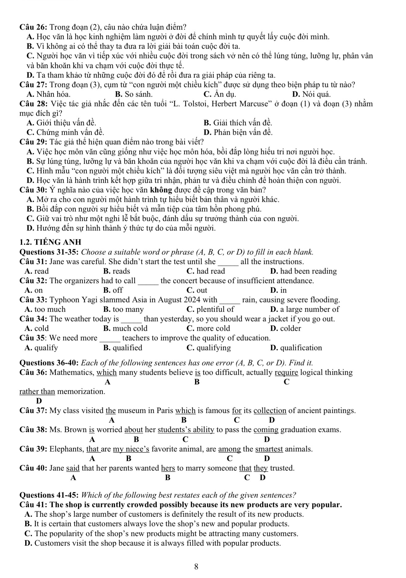 Đề thi mẫu đánh giá năng lực ĐH Quốc gia TP.HCM 2026 - Ảnh 8.