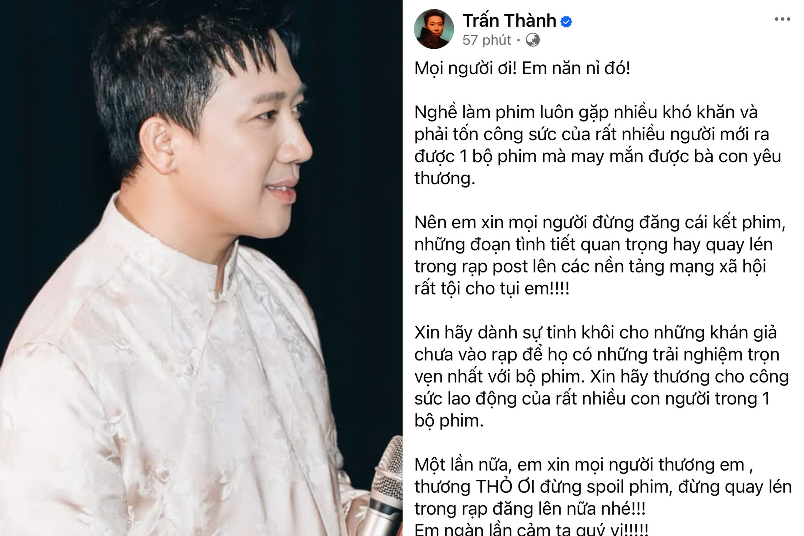 Phim tết bị quay lén, Trấn Thành cầu xin khán giả- Ảnh 1.