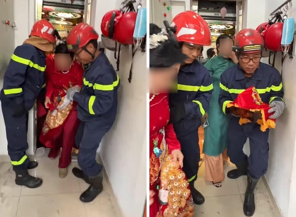 Đoàn rước dâu gặp sự cố thang máy, Công an TP.HCM cứu 6 người mắc kẹt- Ảnh 1.