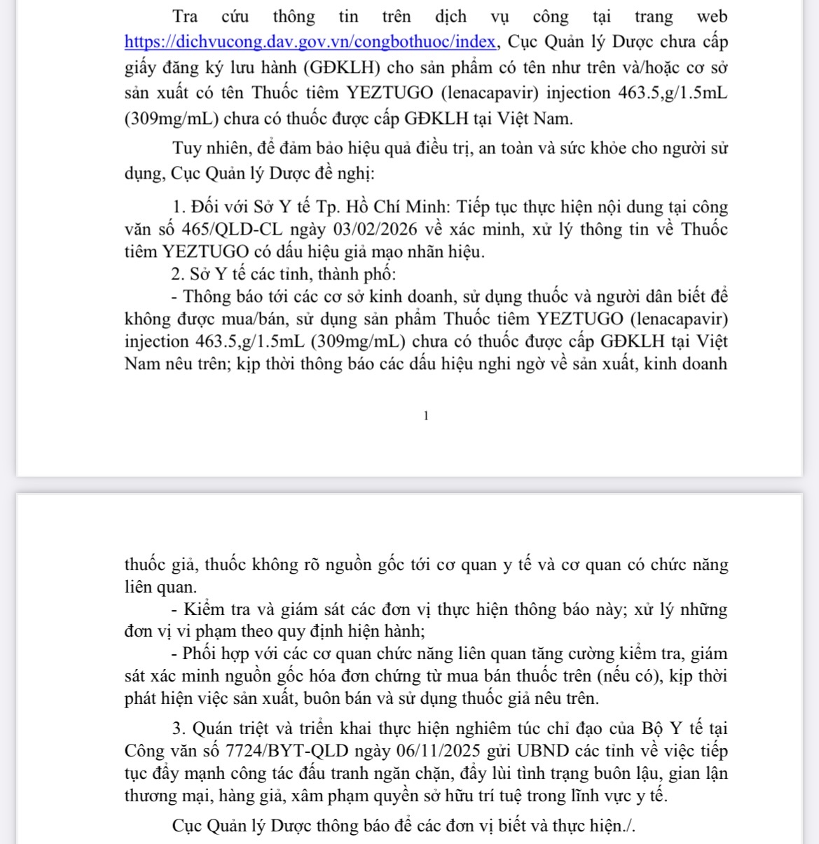 Đề nghị xác minh thuốc tiêm Yeztugo chưa cấp phép tại Việt Nam - Ảnh 1.