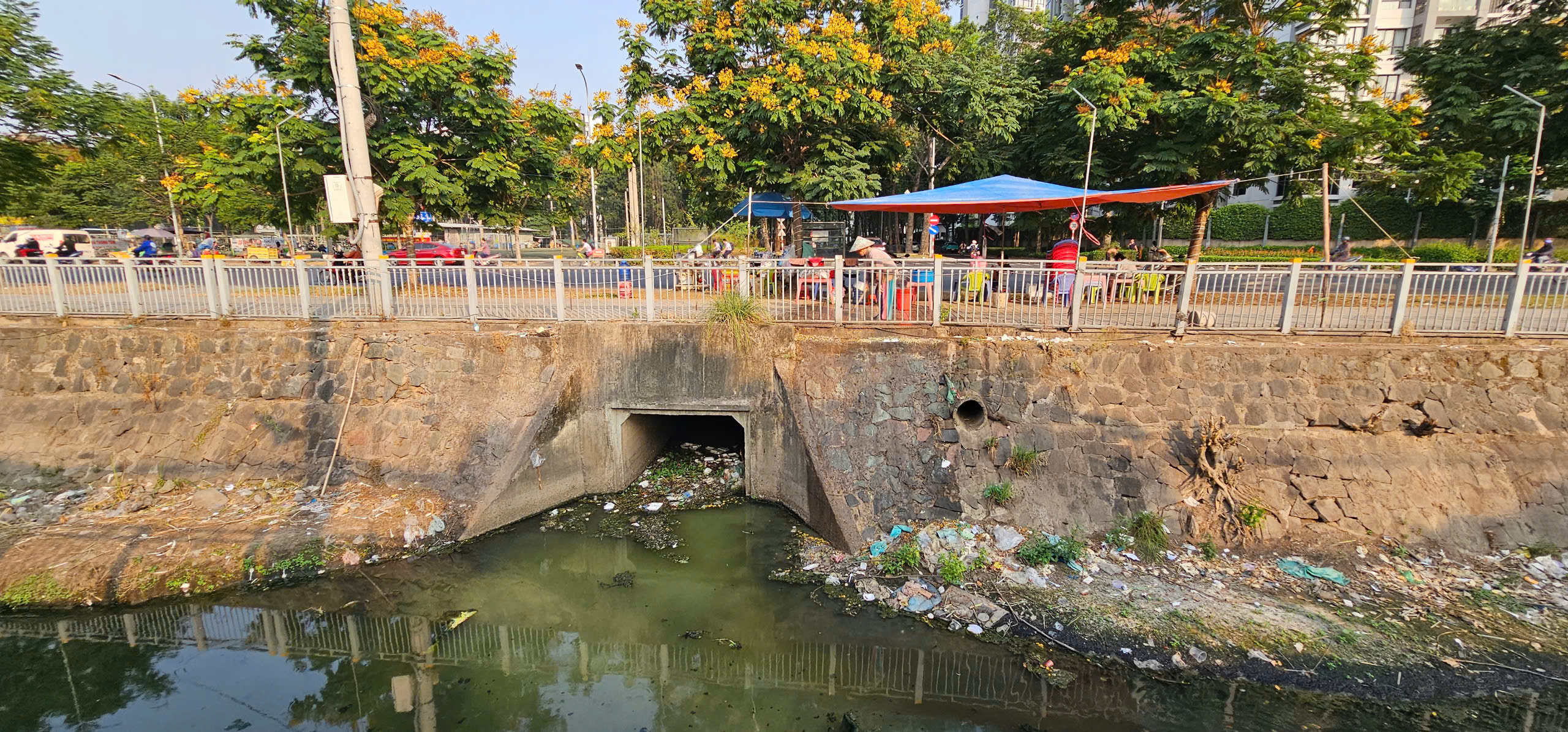 Sau phản ánh, kênh 19 Tháng 5 cắt tỉa cây dại nhưng rác thải vẫn còn - Ảnh 4.