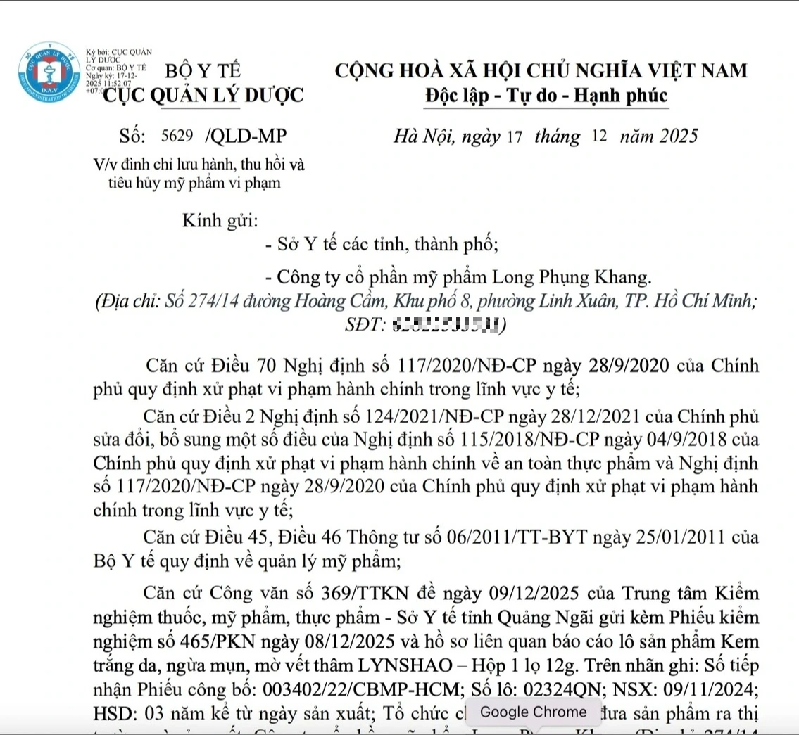 TP.HCM: Sản xuất mỹ phẩm chứa chất cấm, một công ty bị phạt nặng - Ảnh 1.