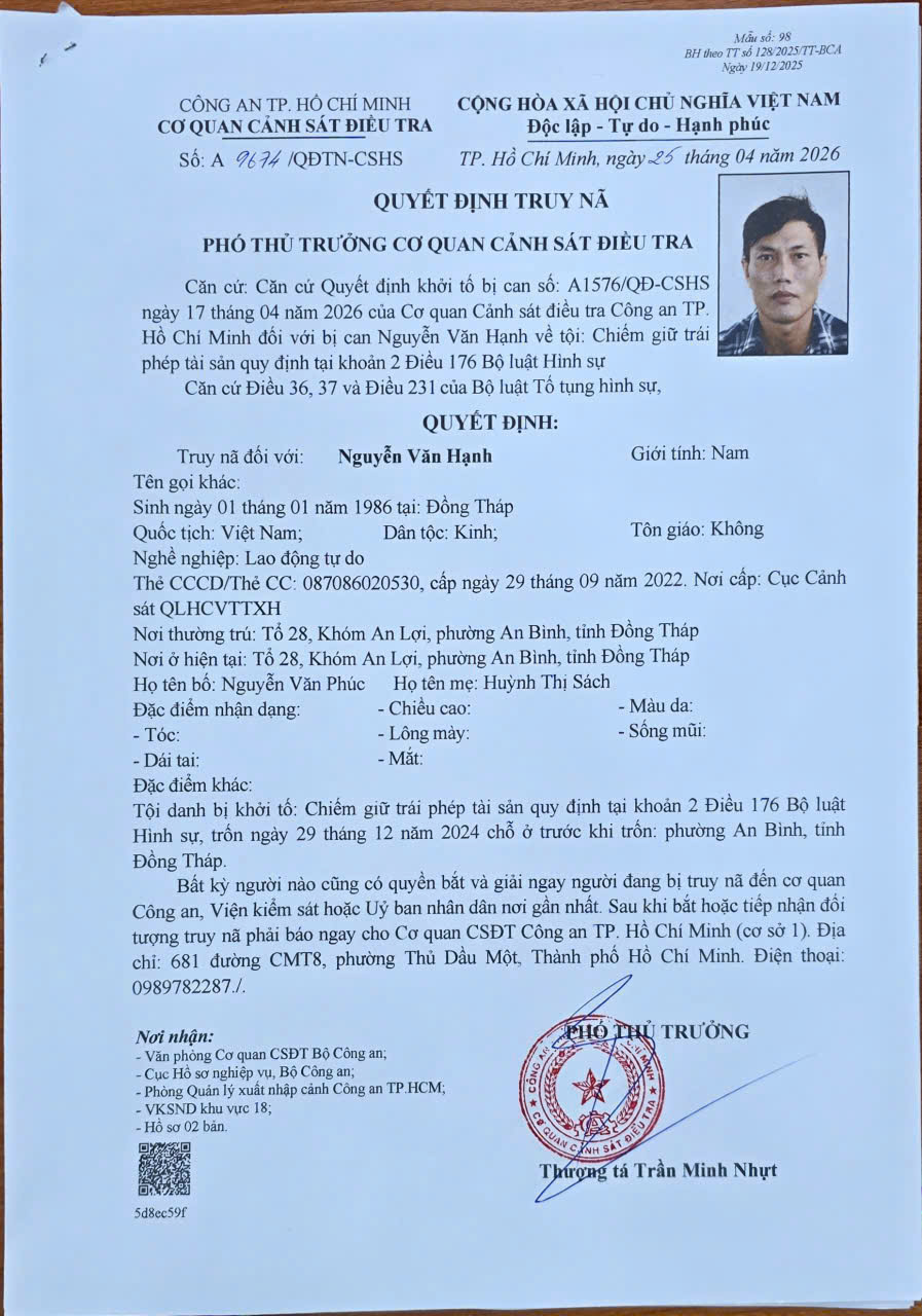 Truy n&atilde; nghi phạm chiếm giữ gần 500 triệu đồng chuyển nhầm tiền trong t&agrave;i khoản - Ảnh 1.