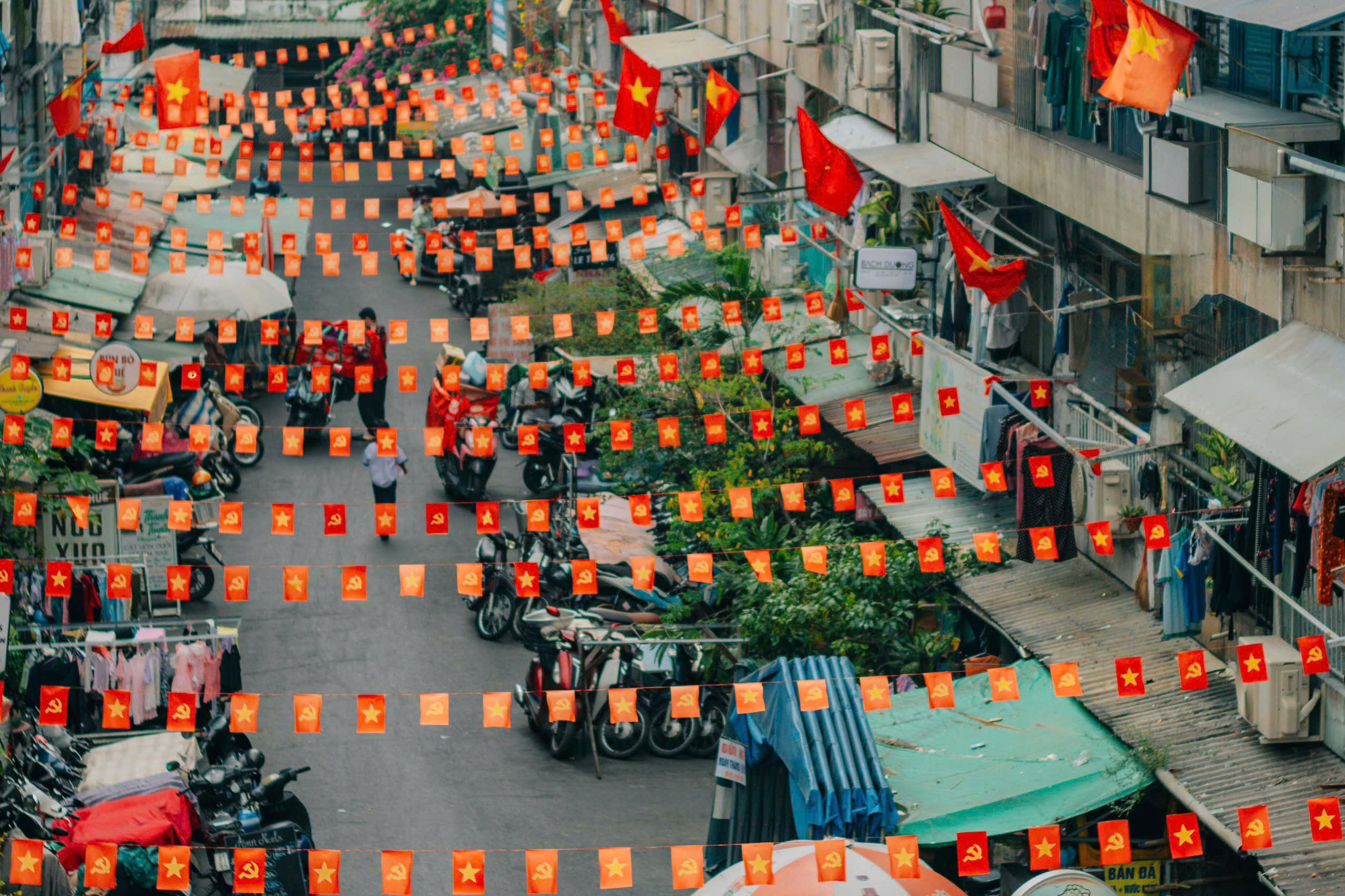 Con đường ở TP.HCM rợp sắc cờ Tổ quốc, nhìn là thấy tự hào - Ảnh 1.