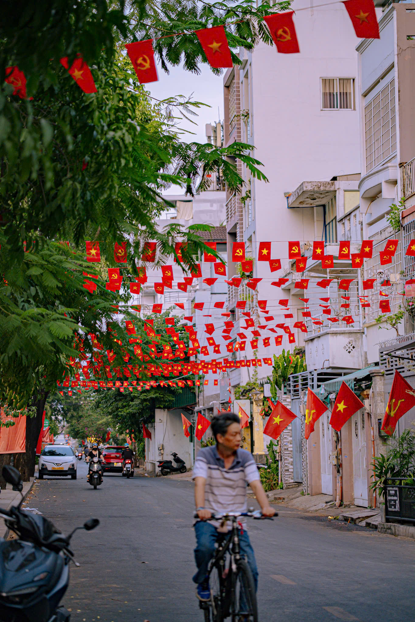 Con đường ở TP.HCM rợp sắc cờ Tổ quốc, nhìn là thấy tự hào - Ảnh 4.