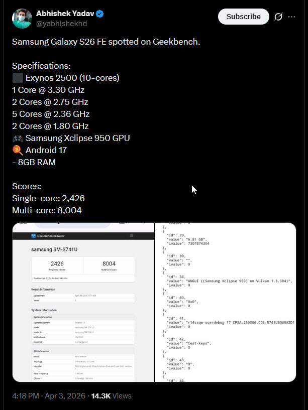 Samsung 'lỡ tay' để lộ Galaxy S26 FE với chip 3 nm si&ecirc;u mạnh - Ảnh 1.